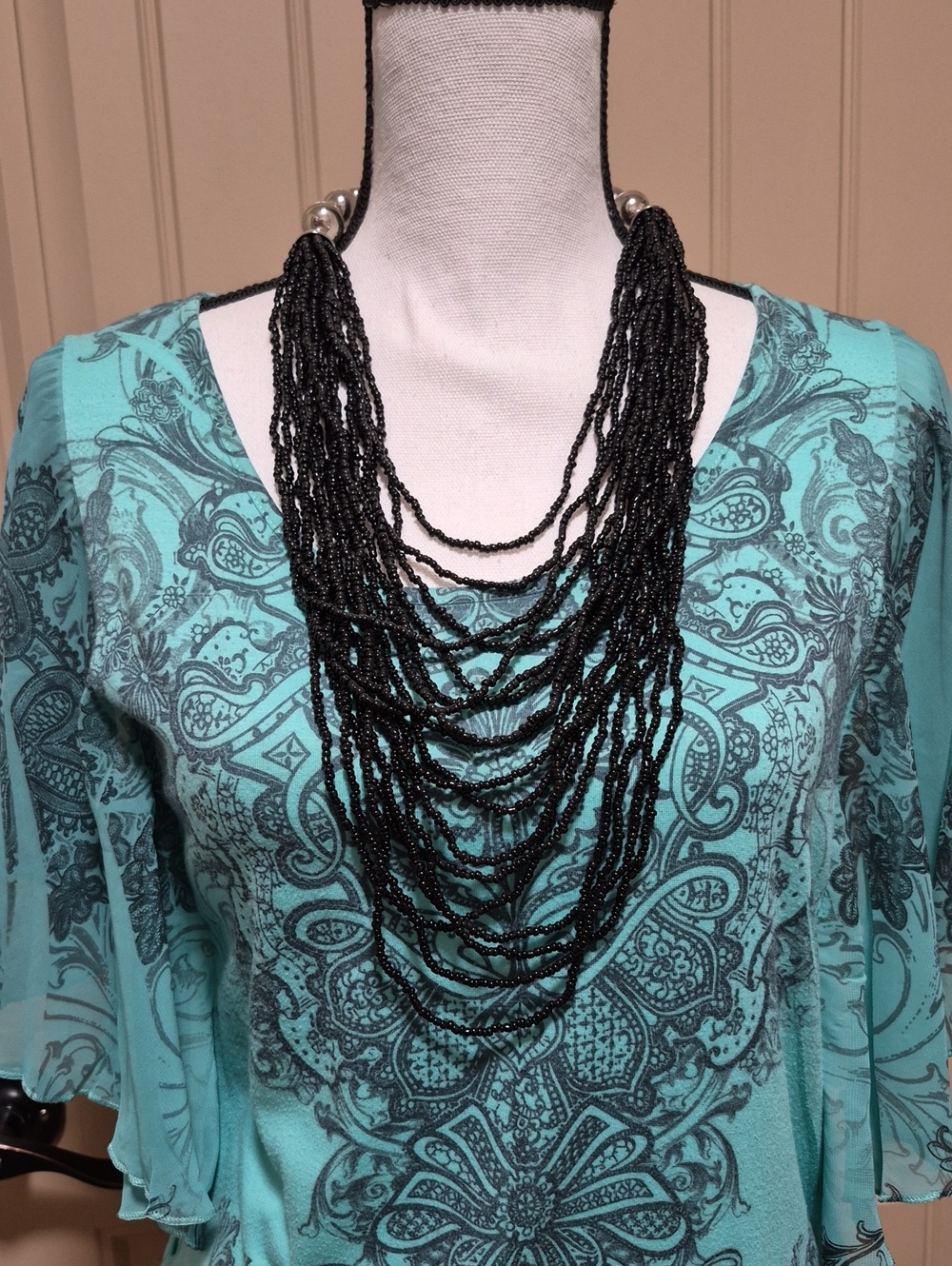 Black Multi-Strand Seed Bead Necklace Beautiful